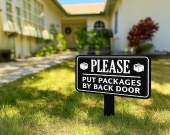 Personalized Metal Sign Plaque with Stake, Yard Sign, Street Sign, Leave Packages At the Back or Front Door Signs, Custom Yard Signs