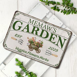 Panneau de jardin personnalisé avec piquets, nom de jardin en métal personnalisé, panneau de jardin fleur avec piquets, décoration de jardin, panneau de jardin, cadeau pour la maison
