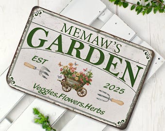 Letrero de jardín personalizado con estaca, letrero metálico personalizado para jardín, letrero de jardín con flores y estacas, decoración de jardín, letrero para patio, regalo para el hogar