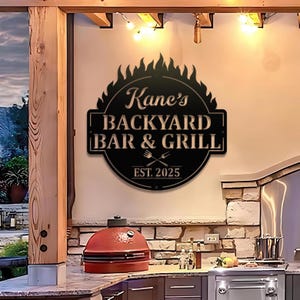 Personalized Bar & Grill Metal Sign With LED Light, Custom Backyard Chill And Grill, Backyard Patio Decor, Outdoor Bar Sign, Backyard Decor