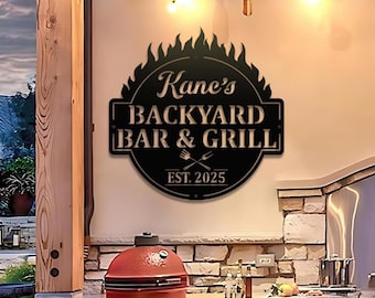 Letrero metálico personalizado para bar y parrilla con luz LED, decoración de patio, letrero para bar al aire libre, decoración de jardín