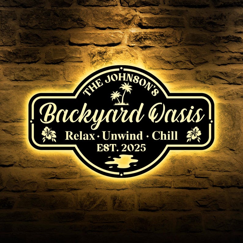 Personalized Backyard Pool Metal Sign LED Light,outdoor Wall Decor ...