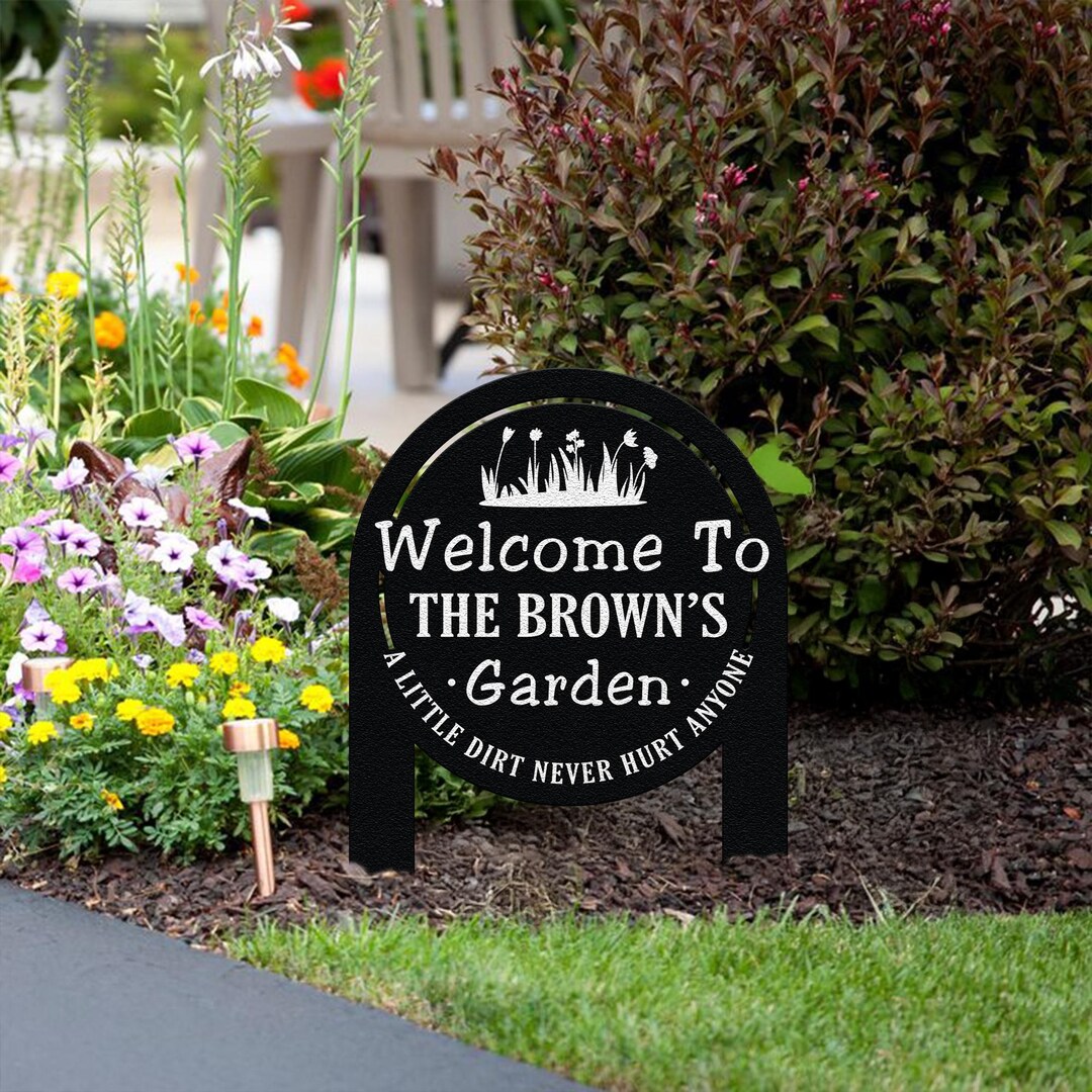 Custom Garden Sign With Stake, Flower Design Personalized Garden Sign ...