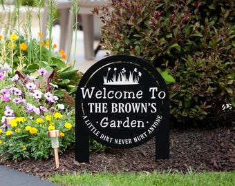 Letrero de jardín personalizado con estaca, diseño floral, nombre del jardinero, metal para mamá, decoración de porche