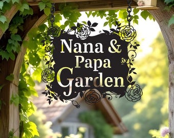 Benutzerdefinierte hängendes Gartenschild Personalisiertes Gartennamenschild, Blumengartenschild, Gartengeschenk im Freien, Gedenkgartenschild, Gartenmetallschild