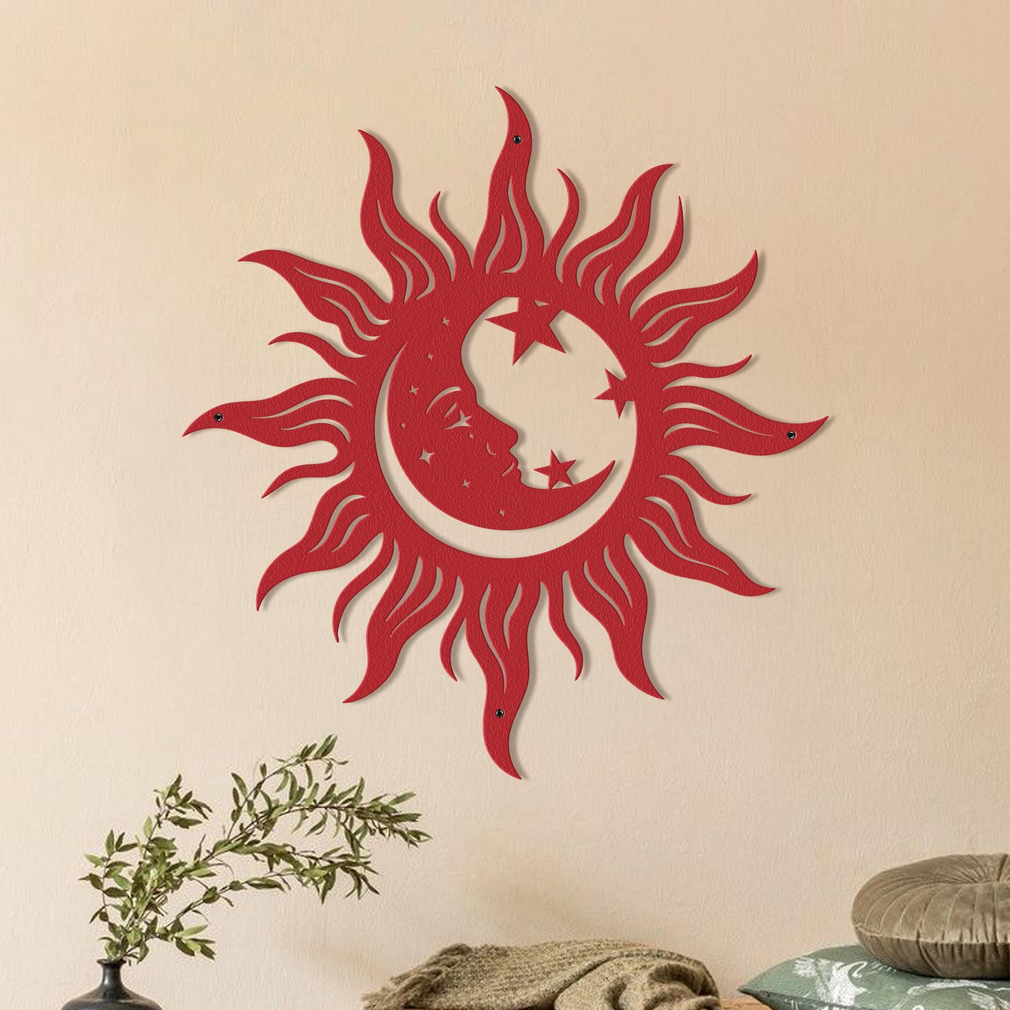 Wacky Sun Wall Art With Led Lights, Moon and Stars Outdoor Metal