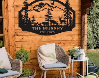Custom Deer Forest Metal Sign, Personalized Deer Family Name Sign, Bear Sign, Farmhouse Decor, Farm Sign, Outdoor Sign, Deer Buck Metal