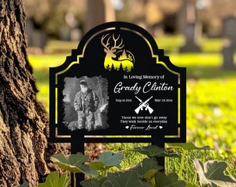 Personalized Hunter Memorial, Metal Stake, Deer Hunter Sign, Hunter Loss,Grave Marker,Sympathy Sign, Garden Decor,Memorial Plaque with Stake