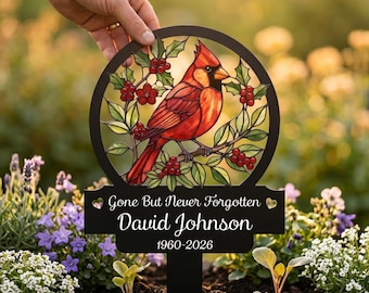 Custom Cardinal Memorial Metal Sign, Flowers Garden Grave Marker, Personalized Sympathy Gift, Outdoor Decor