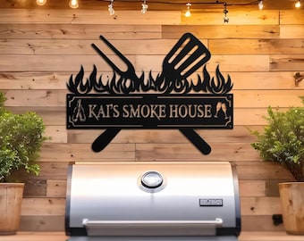 Personalized Metal Grilling Sign, Metal Grill Sign, Metal BBQ Smoker and Grill Sign, Grilling Gift for Dad, Grandpa, Outdoor Decor, BBQ Sign