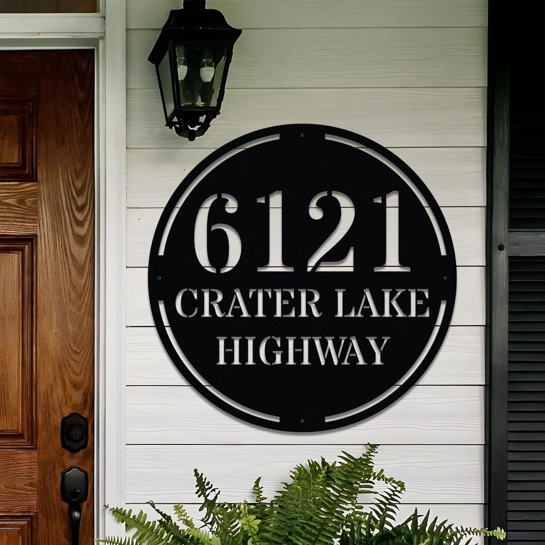 Round Metal Address Sign Personalized Round Metal Address Sign, Modern House Number Plaque ...