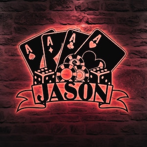 Personalized Poker Metal Wall Art, Gift For Poker Lover, Poker Game Room Decor, Gamer Gift Custom Monogram Sign Ace Quad Sign, Gift For Man