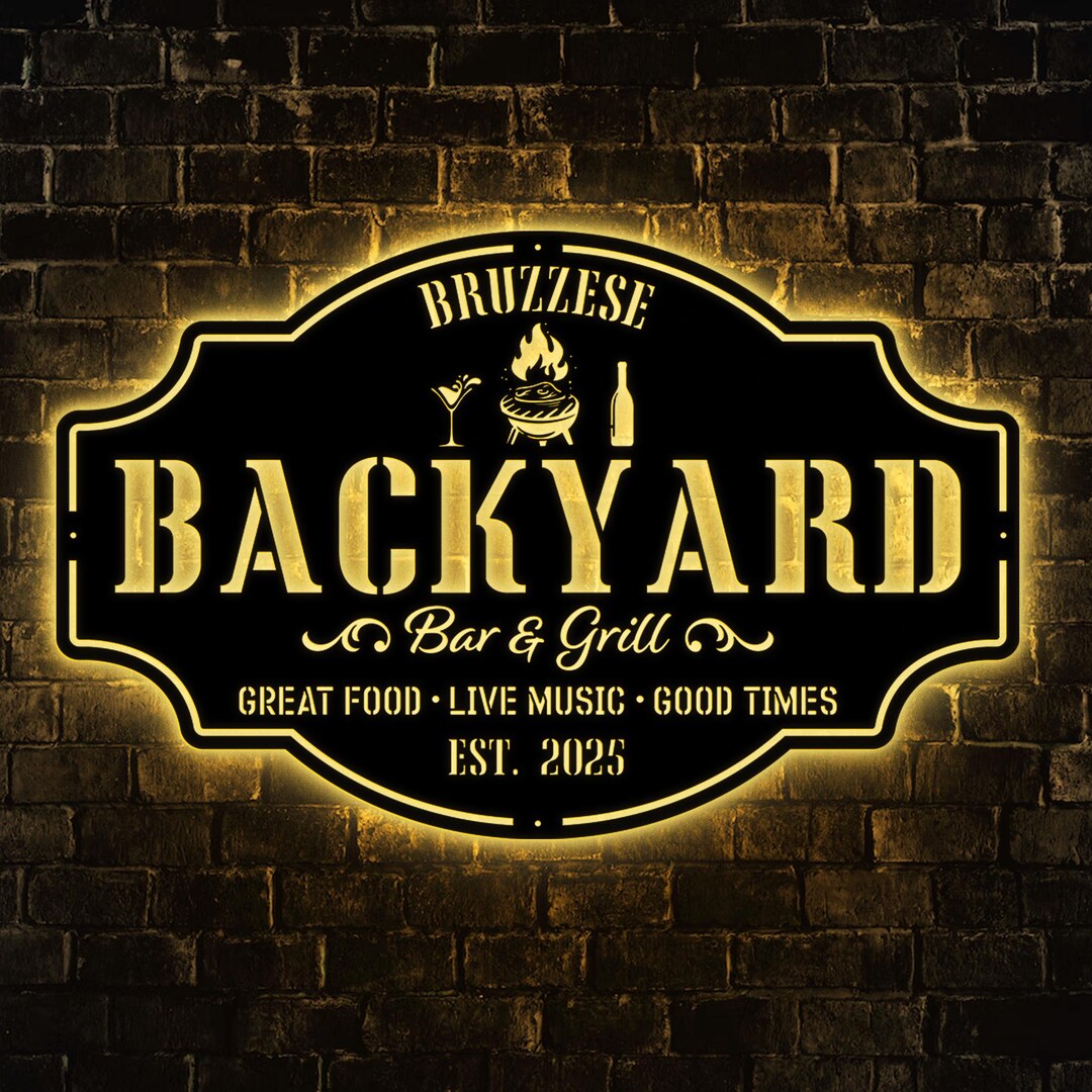 Backyard Pool Metal Sign With LED Lights, Custom Outdoor Bar Wall Art ...