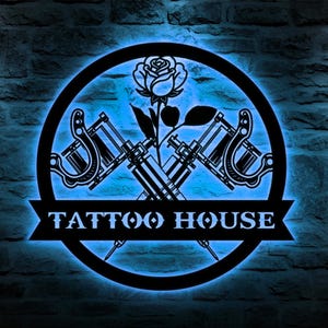 Personalized Tattoo Artist Metal Wall Art LED Light, Custom Ink Studio Name Sign, Home Decor, Machine Shop Decoration, Man Cave,Gift For Dad