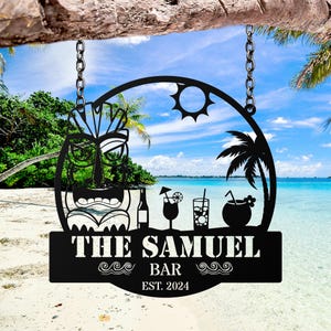Personalized Beach Bar Metal LED Sign, Tiki Bar Metal Sign, Tiki Bar Decor, Beach House, Pool Sign, Bar Sign, Backyard Pub Decor
