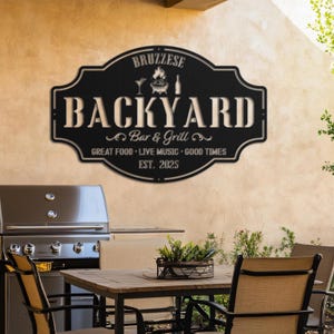 Personalized Backyard Pool Metal Sign LED Light, Outdoor Wall Art Decor, Pool Signs for Outdoor, Custom Bar And Grill Sign Decor, Bar Sign