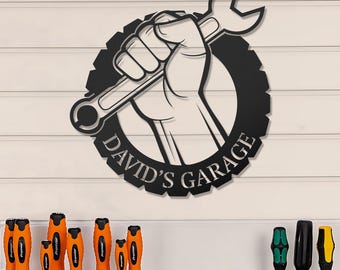 Custom Wrench Mechanic Metal Wall Art LED Light, Personalized Garage Name Sign, Custom Wrench Metal Sign, Gift for Dad, Father's Day Gift