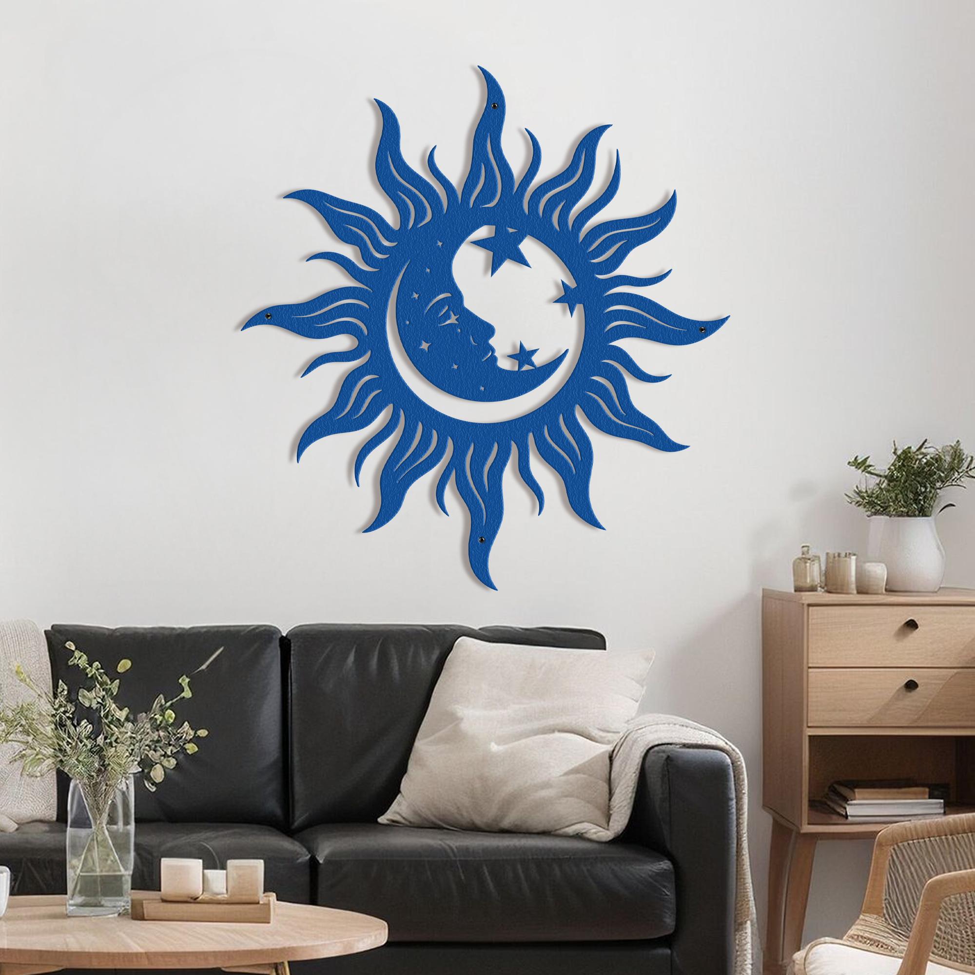 Wacky Sun Wall Art With Led Lights, Moon and Stars Outdoor Metal