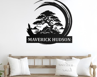 Custom Bonsai Tree Garden Sign with Stake, Metal Bonsai Garden Stake, Personalized Garden Stake, Metal Asian Yard Art, Yard Sign, Yard Decor