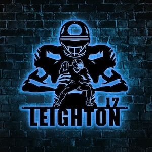 Custom American Football Player Metal Sign Led Lights, Custom Us Player Lover Sign, Home Decor, Kid Boy Nursery Decoration, Fathers Day Gift