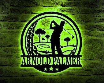 Letrero de golf metálico personalizado con luces LED, letrero con nombre de golfista personalizado, regalo para el Día del Padre, decoración de golf para hombres, regalo para golfistas, letrero de golf