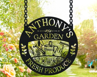Custom Metal Garden Sign, Metal Hanging Garden Sign, Personalized Metal Gardening Gift, Outdoor Decor, Mothers Day Gift, Gardening Gift