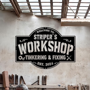 Personalisiertes Garagen-Metallwand-Kunst-LED-Licht, kundenspezifisches Werkstatt-Namensschild Wohnkultur, ideal für Wohnkultur & Geschenk, kundenspezifisches Metallgaragenschild