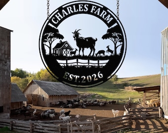 Personalized Goat Farm Metal Sign, Custom Barn Name Plaque, Rustic Farm Decor