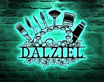 Custom Metal Art Studio Sign with Led Lights, Personalized Artist Name Wall Art Decor
