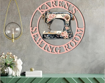 Custom Sewing Room Metal Sign, Personalized Quilting Wall Art, Craft Room Decor