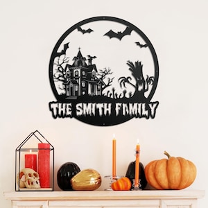 Spookachtig Halloween-bord, metalen muurkunst Halloween met ledverlichting, metalen bord heksenhuis, decor spookhuis, decor Halloween woonkamer