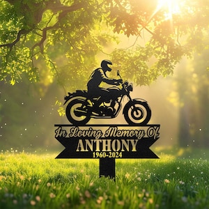 Personalized Biker Motocycle Rider Memorial Stake, Metal Stake, Sympathy Sign, Grave Marker, Remembrance Stake, Biker loss, Motocycle loss