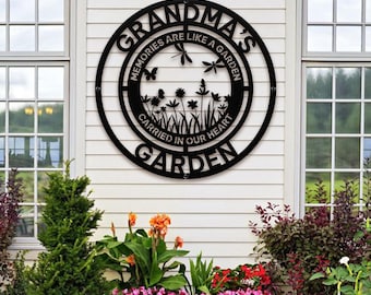 Letrero metálico personalizado para jardín, arte mural metálico con flores silvestres, letrero metálico personalizado, letrero de bienvenida con flores silvestres, letrero personalizado con apellido familiar