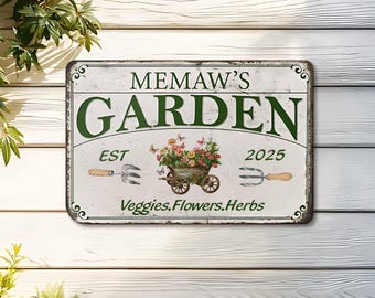 Letrero de jardín personalizado con estaca, letrero metálico personalizado para jardín, letrero de jardín con flores y estacas, decoración de jardín, letrero para patio, regalo para el hogar