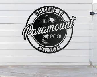 Custom Metal Poolside Sign, Personalized Tropical Pool Sign, Patio Decor, Pool Bar Sign, Backyard Sign, Custom Welcome Sign, Tiki Bar Art