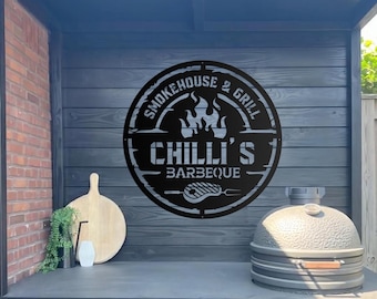 Cartello per barbecue in metallo personalizzato, cartello per barbecue personalizzato, cartello per barbecue per esterni, cartello per barbecue. Regalo personalizzato, decorazione murale per barbecue, decorazione per esterni.