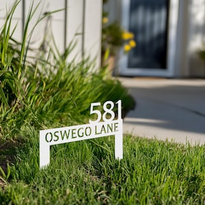 Personalized Metal Address Stake, Modern Address Sign, Custom House Numbers, Metal Address Sign, Address Numbers, Road Address Sign for Yard