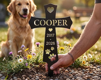 Personalized Dog Memorial Cross Stake, Custom Pet Grave Marker, Sympathy Gift Tribute