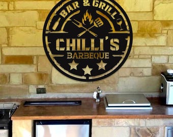 Custom Metal Barbecue Wall Sign, Personalized Grill Sign, Barbecue Sign for Outdoor, Large BBQ Sign, Custom Gift, Barbecue Wall Art Decor