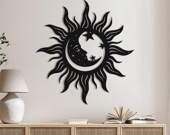 Wacky Sun Wall Art with Led Lights, Moon and Stars Outdoor Metal Wall Decor Art, Patio and Garden Decor, Metal Sun Decor, Wacky Sun Decor
