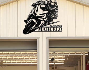 Insegna in metallo personalizzata per motociclismo, insegna con nome motociclista personalizzato, insegna Moto GP, regalo di compleanno, regalo per papà, regalo per motociclista