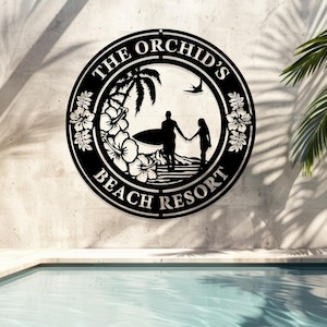 Custom Surfing Beach House Metal Sign, Novelty Beach Sign, Summer Beach Resort Metal, Custom Surfer Name Sign, Surfing Gift, Gift For Dad