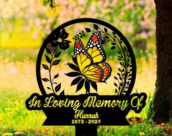 Personalized Butterfly Memorial Stake Metal, Custom Butterfly Garden Stakes, Memorial Metal Stake, Loss of Grandma,Mothers Day Grave Marker