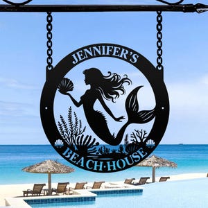 Personalized Mermaid Name Sign,Metal Mermaid Wall Decor, Outdoor Decoration, Beach House Decor, Perfect Gift for her Mermaid Art Beach House