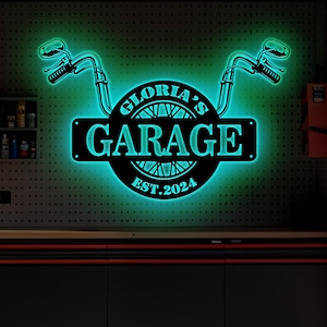 Personalized Motorcycle Garage Sign with LED Lights, Custom Metal Art, Metal Garage Sign, Man Cave Metal Art, Father&#39;s Day Gift, Biker Gift
