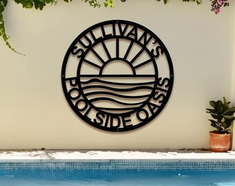 Personalized Tropical Patio or Pool Sign, Custom Tropical Sign, Outdoor Wall Decor, Patio Decor, Backyard Pool Sign, Poolside Oasis Sign