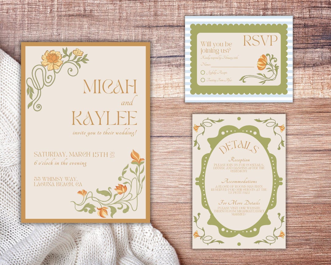 Whimsical Spring Invitations Whimsical Spring Wedding Invitation Set: Customizable Printable ...