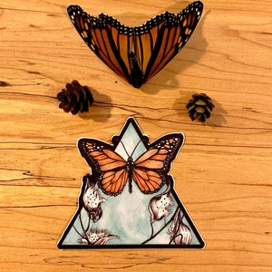 Sticker: Monarch Butterfly and Milkweed, approximately 3&quot; sq., Matte Finish