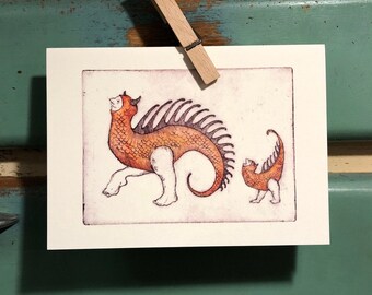 5" x 7" card with Envelope, Title: "Dainty Dragons"
