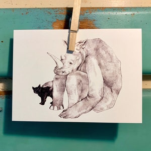 Cartão Rhino with Cat 5"x 7" com Envelope, Título: "Tudo bem ficar triste às vezes"